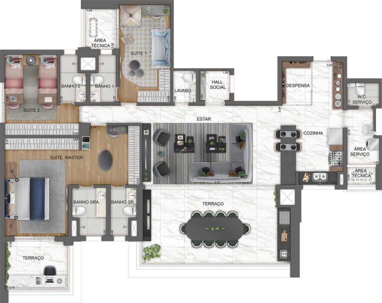 PLANTA OPÇÃO DO APTO. DE 185 M² COM SUGESTÃO DE DECORAÇÃO - FINAL 1